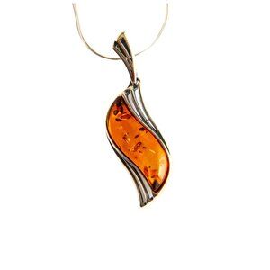 Baltic Lithuanian Amber Modern Necklace -925 sterling silver